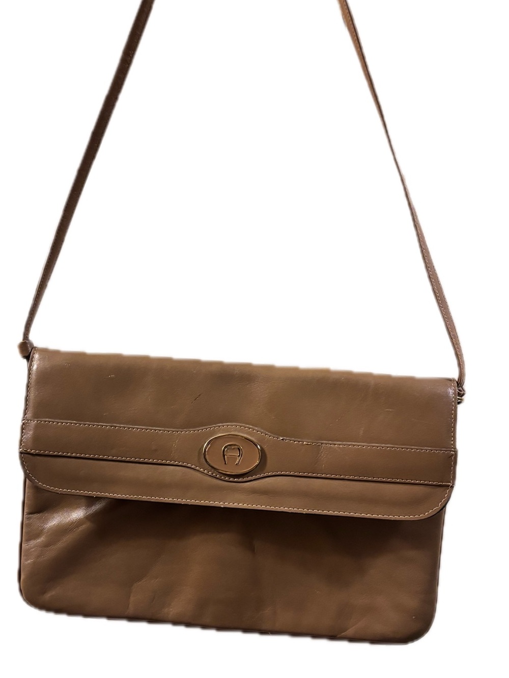 Vintage Etienne Aigner Tan Leather Flap Crossbody Bag